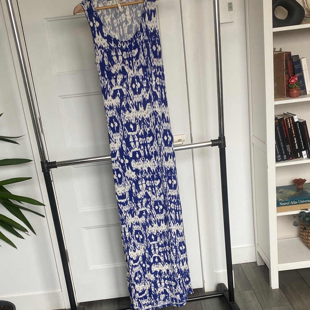 Blue and White Printed Maxi Dress - Picture 1 of 3